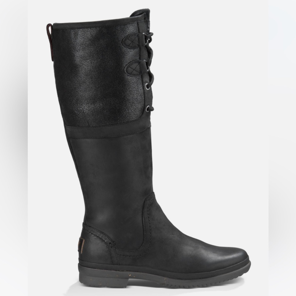 HH Ugg Elsa‎ Tall Black Waterproof Leather Sherpa Lined Women Boots